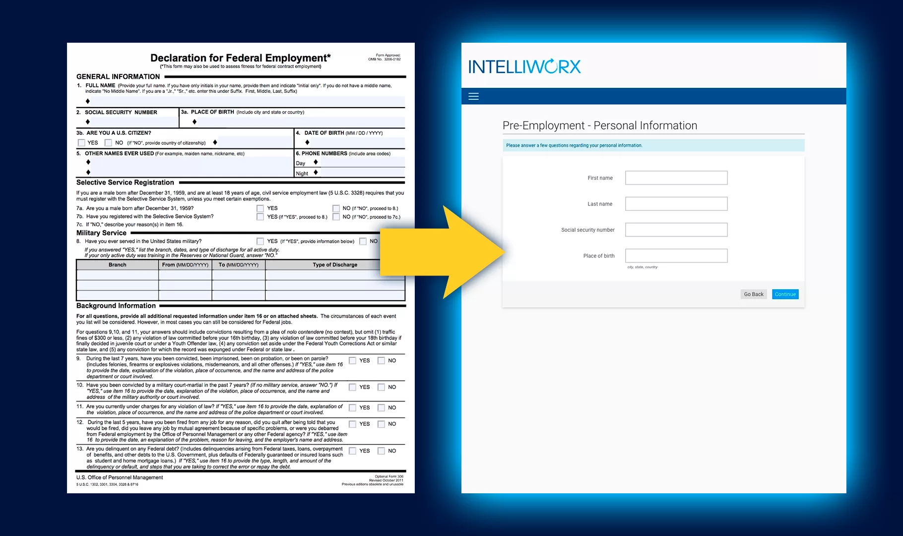 Data Collection Intelliworx replaces paper and fillable forms with automated intelligent interviews