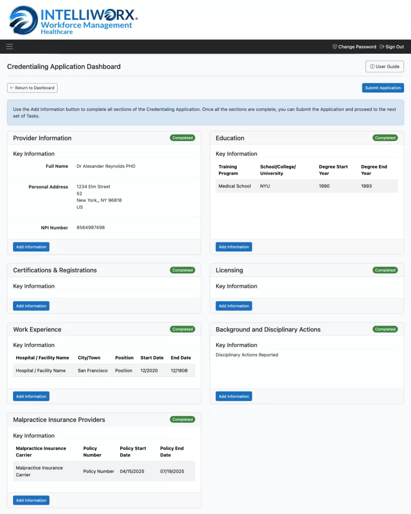 HWM Credentialing Application Dashboard | Healthcare Workforce Management