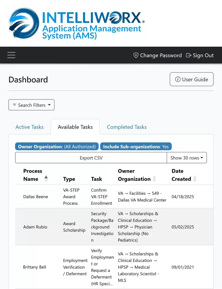 Application Management System, AMS, federal application management system interface