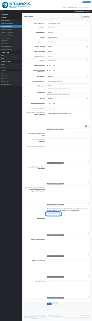 Creating a New Healthcare Provider Position in HWM. Strategic integration of AI allows for simple one-button time savings.