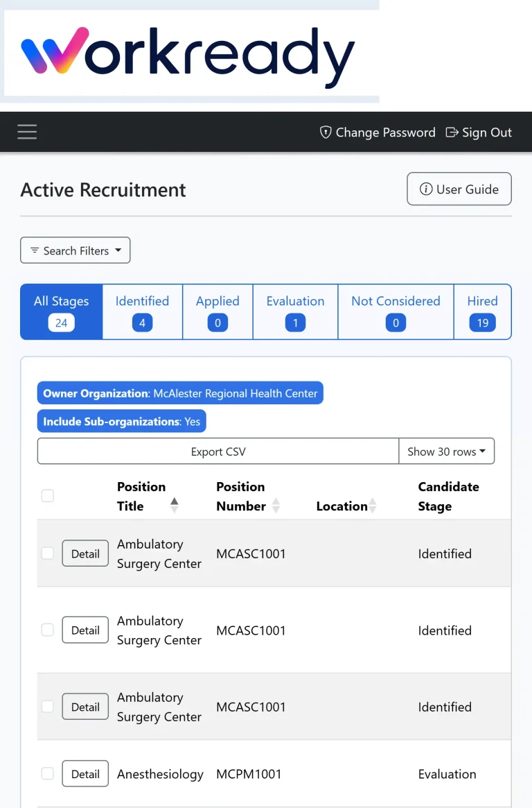 Workready dashboard for healthcare recruiting and credentialing